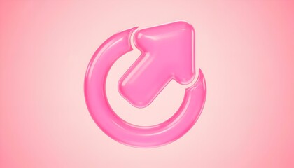 Glossy Pink Refresh Icon Symbol on Soft Pink Background.