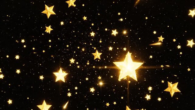 Golden stars sparkling in dark abstract space background