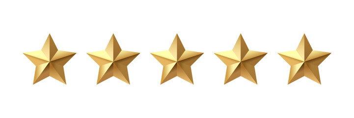 Obraz na płótnie Canvas Five Gold Stars Rating Icon Set – 5 Star Review, Quality Evaluation, Customer Feedback and Satisfaction Vector Illustration