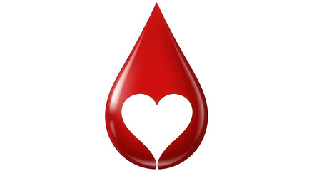 Red blood drop with heart shape inside symbolizing donation