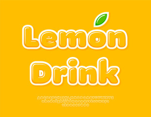Naklejka premium Vector Artistic label Lemon Drink for Advertising, Menu, Cafe. Glossy Yellow Rounded Font. Creative Alphabet Letters and Numbers set