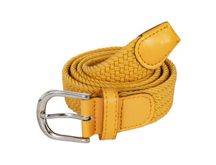 Elastic braided casual belt with leather elements isolated on white background.
