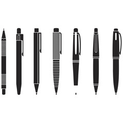 Fototapeta premium Variety of Black Pen and Pencil Silhouettes, Ideal for Writing and Art Projects