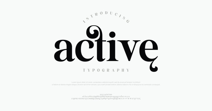Active, Beauty fashion Luxury font alphabet logo. Typography beautiful elegant classic letters serif italic fonts decorative wedding vintage retro logos. vector illustration
