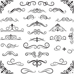 Obraz premium Decorative black ornamental flourish vector set with various styles isolated on white