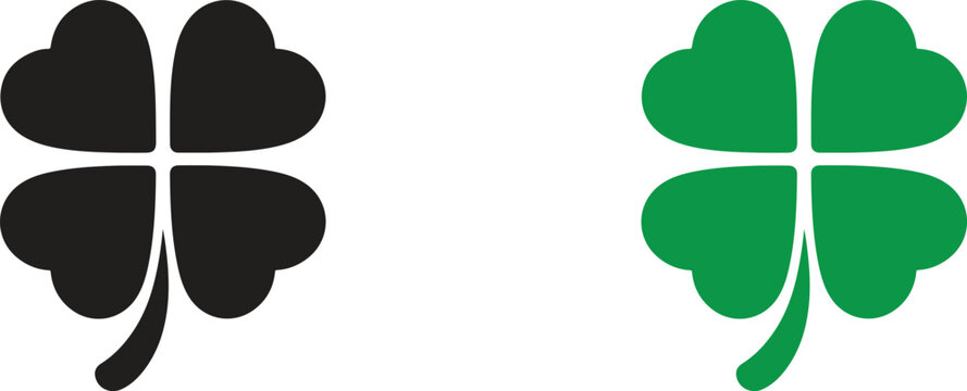 Heart Shaped Four Leaf Clover Silhouette, Saint Patrick&rsquo;s Day Lucky Shamrock Vector Icon