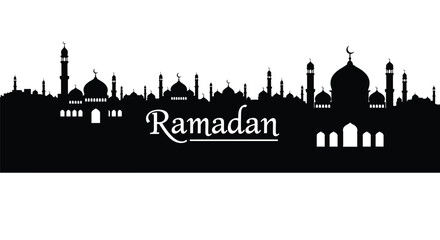 Naklejka premium Ramadan city skyline silhouette with mosque architecture and copy space