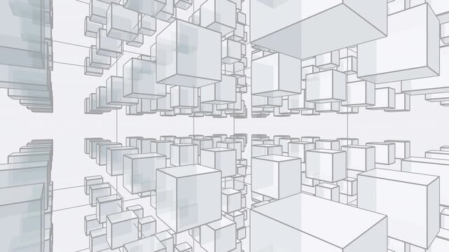 Seamless loop of recursive octree cubes expanding. Abstract white geometric server infrastructure breathing. Clean 3D procedural tech architecture for cloud data concepts. 4K UHD.