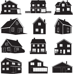 Fototapeta premium black and white house silhouettes on white background