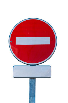 Panneau de signalisation sens interdit avec cartouche blanc vierge personnalisable, isol&eacute; sur fond transparent