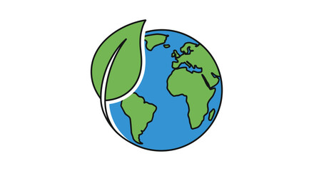Obraz premium Illustration of a stylized Earth globe with a green leaf overlay on a white background, symbolizing eco-friendliness and sustainability.
