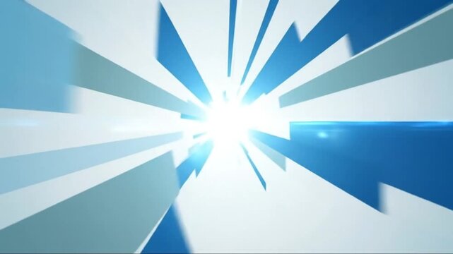 Dynamic blue fragments exploding outward from a radiant center, creating a 3D abstract illustration of motion and energy