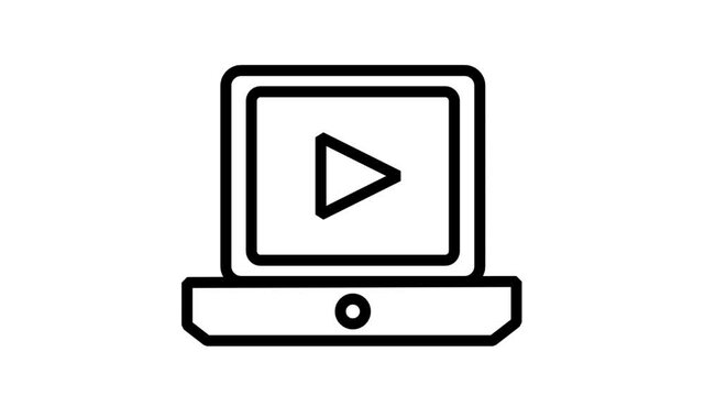 Laptop Video Playback Motion Icon. Animation of a laptop computer screen displaying a video play symbol for online education or streaming.