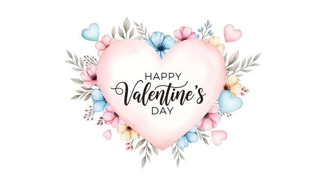 A watercolour heart arrangement with floral accents and a valentine s day message