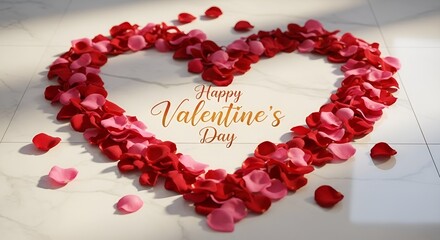 Romantic Valentine's Day with Rose Petals and Golden Text