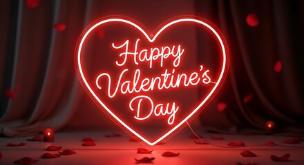 Romantic Valentine's Day Neon Heart with Rose Petals