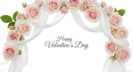Elegant Pink Roses and White Ribbon Valentine's Day Border