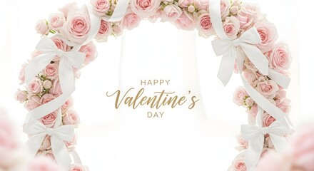 Elegant Pink Roses and White Ribbon for Valentine's Day