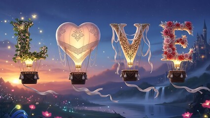 Obraz premium A beautiful representation of love with hot air balloons in the sky.