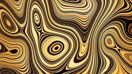 Obraz premium Golden Psychedelic Flow — Retro-inspired abstract pattern with swirling concentric lines in warm gold and brown tones, resembling liquid wood grain or hypnotic waves with dynamic movement and bold.