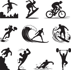 Obraz premium Black silhouettes of people doing various sports activities