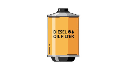 A diesel oil filter is centered on a clean white background viewed directly from the front