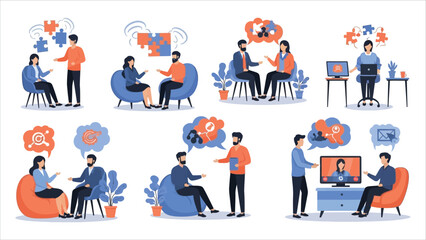 Fototapeta premium Talk Therapy Vector Illustration Mental Health Professionals Providing Guidance and Support