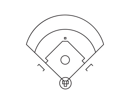 Baseball diamond field icon. Stadium layout outline for game strategy, field plan, and sports apps. Vector athletic map symbol.