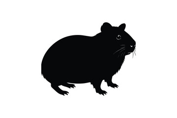 Black silhouette of guinea pig rodent on white background simple illustration