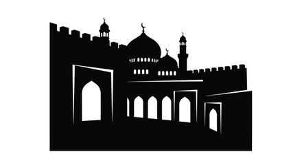 Islamic mosque architecture silhouette with domes and minarets on white background © SALEHA STOCK