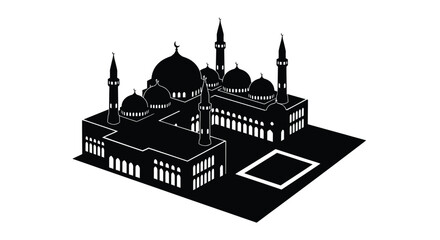Mosque silhouette with domes and minarets on a black background with copy space © SALEHA STOCK