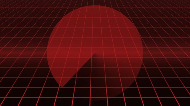 Abstract red grid background with a large circular shape missing a segment, creating a digital and futuristic aesthetic.