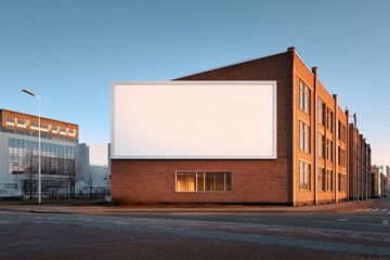 Obraz premium Empty billboard mockup on urban brick building at sunset with clear sky