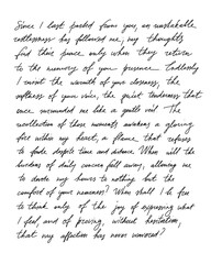 Naklejka premium Handwritten text with cursive script and vintage ink texture for romantic invitation card, poetic letter. Calligraphy quote for love manuscript, emotion scribble pattern isolated fake text background