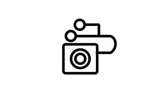 Smart Webcam Or Action Cam Motion Icon. Minimalist line art animation of a modern webcam or action camera for streaming and recording.