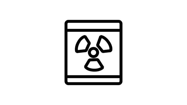 Nuclear Or Radiation Sign Motion Icon.: Simple line drawing animation of a radioactive warning symbol inside a square frame or container.