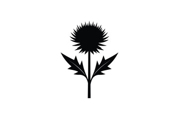 Stylized black thistle flower silhouette on white background representing scottish national floral emblem icon