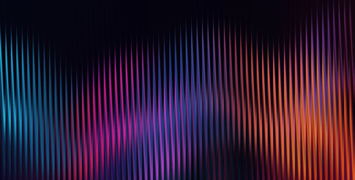Abstract background with vertical neon light waves in vibrant blue, purple, and orange hues