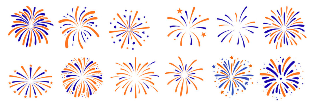 Party. Event. Celebration. Decoration firework set. New year fireworks vector illustration of an abstract background	