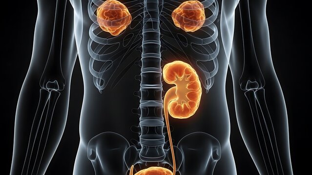 Anatom&iacute;a del sistema urinario humano con secci&oacute;n transversal del ri&ntilde;&oacute;n y la vejiga