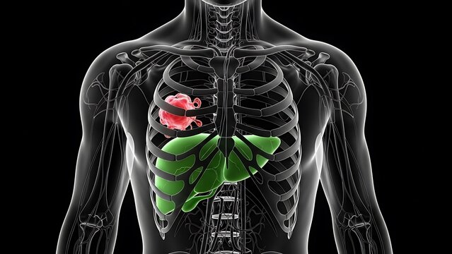 Anatom&iacute;a del h&iacute;gado y el coraz&oacute;n: destacando los &oacute;rganos internos del esqueleto masculino