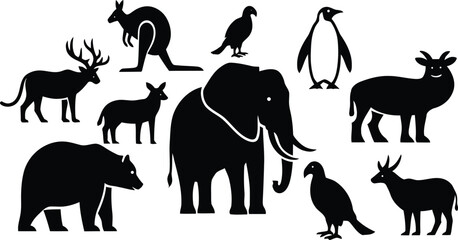 Fototapeta premium Silhouettes of various animals on white background