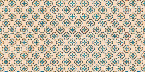 Obraz premium Repeating floral and geometric pattern in orange and teal hues