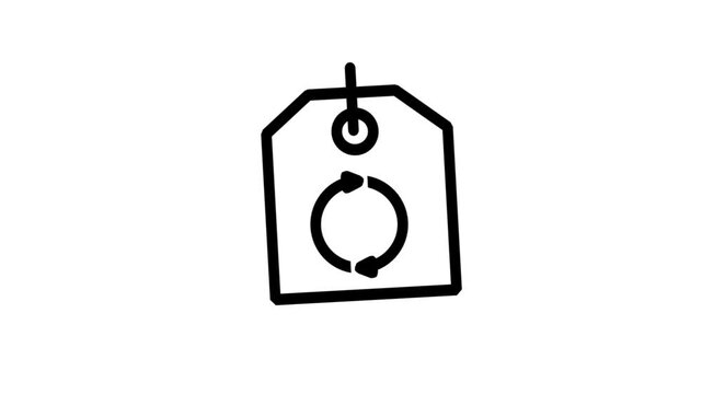 Recycling Tag Animation Icon. Line art animation of a tag with a recycling symbol for eco-friendly products and sustainability.