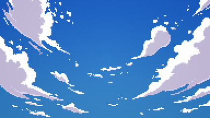 ドット絵　青空と雲のピクセルアート