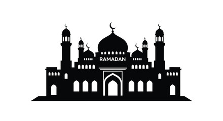 Mosque Silhouette with Ramadan Greeting in Islamic Architecture Style