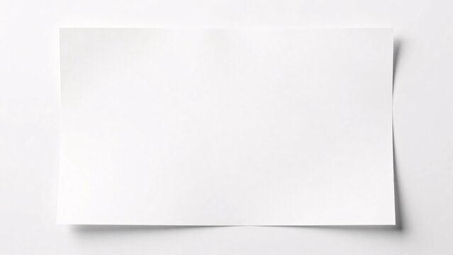 A single horizontal sheet of blank white paper lies on a clean white background, casting a soft shadow that adds depth, making it perfect for document, resume, or artwork mockups.