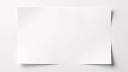 A single horizontal sheet of blank white paper lies on a clean white background, casting a soft shadow that adds depth, making it perfect for document, resume, or artwork mockups.
