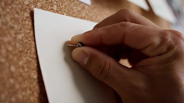 Video of hands pinning notes on corkboard for planning.