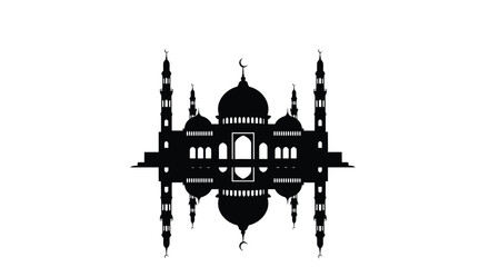 Mosque Silhouette with Domes and Minarets on White Background © SHAMIM STOCK